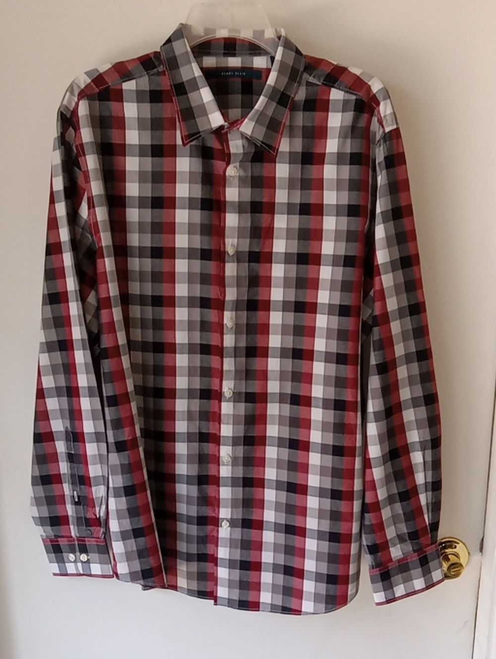 Perry Ellis Plaid Long Sleeve Shirt Red, Gray, Black, White